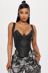 Beverly Washed Faux Leather Corset Top - Black