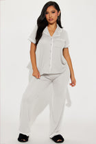 Chill Vibes Only Ribbed PJ Pant Set - Grey