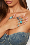 Where The Wind Blows 8 Piece Ring Set - Blue/Silver