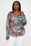 Tropical Time Satin Shirt - Brown/combo