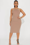 Sleek Chic Ribbed Midi Dress - Taupe