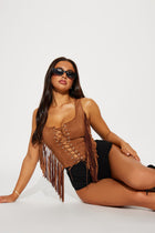 Western Vibe Faux Suede Top - Camel