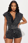 Change Of Heart Moto Denim Vest - Acid Wash Black