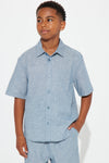 Mini Bahamas Linen Classic Button Up Shirt - Blue