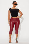 Gia Mid Rise Faux Leather Capri Pant - Red