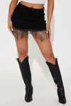 Star Girl Embellished Fringe Micro Mini Skirt - Black Wash