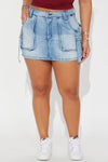 Alex Strap Denim Mini Skirt - Medium Wash