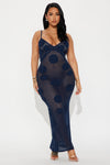 Mykonos Crochet Maxi Dress - Navy