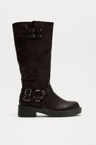 Kyra Buckle Knee High Boots - Black