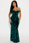 Molly Off Shoulder Velvet Maxi Dress - Hunter