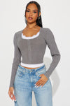 Serena Washed Long Sleeve Top - Charcoal