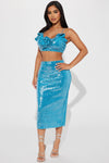 Got A Crush Velvet Sequin Skirt Set - Aqua