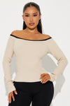 Parisian Chic Off Shoulder Sweater - Taupe/combo