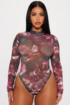 Marilyn Floral Mesh Bodysuit - Fuchsia