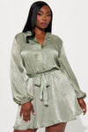 Boardroom Beauty Mini Shirt Dress - Sage