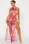 Teyana Mesh Cover Up Maxi Dress - Pink/combo