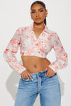 In Love Floral Linen Blouse Top - Pink/combo