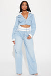 Top Of My Game Denim Pant Set - Light Wash