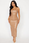 Call Me Faux Leather Midi Dress - Taupe