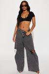 No Limitations Elastic Waistband Baggy Jeans - Black Wash