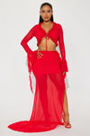 Mara Mesh Maxi Skirt Set - Red