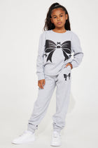 Mini Put A Ribbon On It Fleece Jogger Set - Heather Grey