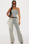 All My Energy Belted Denim Jumpsuit - Light Wash