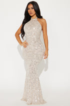 Dora Backless Sequin Maxi Dress - Taupe