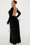 Deanna Backless Sequin Gown - Black