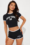 New York Dreams PJ Short Set - Black/White