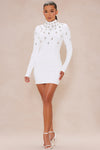 Aria Embellished Mini Dress - White