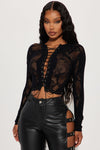 She's Iconic Lace Up Top - Black