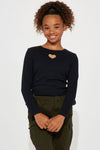 Mini Long Sleeve Knit Cutout Baby Tee - Black