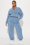 Build You Up French Terry Jumpsuit - Light Blue