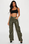 Just Checking In Washed Faux Leather Pant - Olive