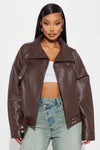 Rough Ride Oversized Moto Jacket - Chocolate