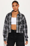 Up Close Rhinestone Plaid Shirt - Black/combo