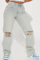 Far Away Tinted Non Stretch Straight Leg Jeans - Light Wash