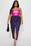 Rain On Me Metallic Denim Maxi Skirt - Purple