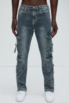 Patrick Stacked Skinny Flare Cargo Jeans - Dark Wash