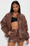 Onyx Faux Leather Skort Set - Brown