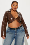 House Party Washed Faux Leather Top - Brown