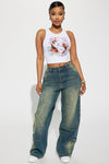 Wherever Whenever Non Stretch Tinted Wide Leg Cargo Jean - Dark Wash