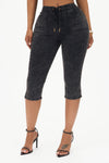 Leveled Up Lace Up Stretch Denim Capris - Black Wash