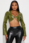 House Party Washed Faux Leather Top - Olive