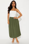 Hayden Strapless Midi Bubble Dress - Olive/combo