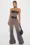 Stay With Me Belted Denim Jumpsuit - Charcoal