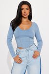 Mia Washed Long Sleeve Top - Blue