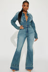 Playing Games Denim Jumpsuit - Denim