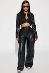 Drop A Pin Faux Leather Cargo Pant - Black